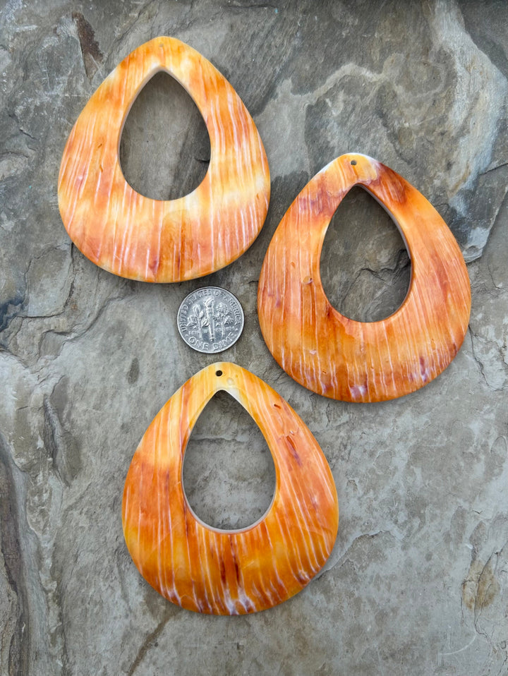 Orange Spiny Oyster BIG Teardrop Shapped Focal Pendant
