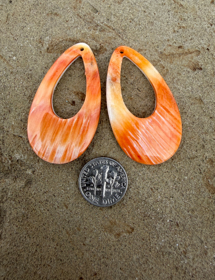 Orange Spiny Oyster Earring Slab Bead Pair 25x45mm - Spiny