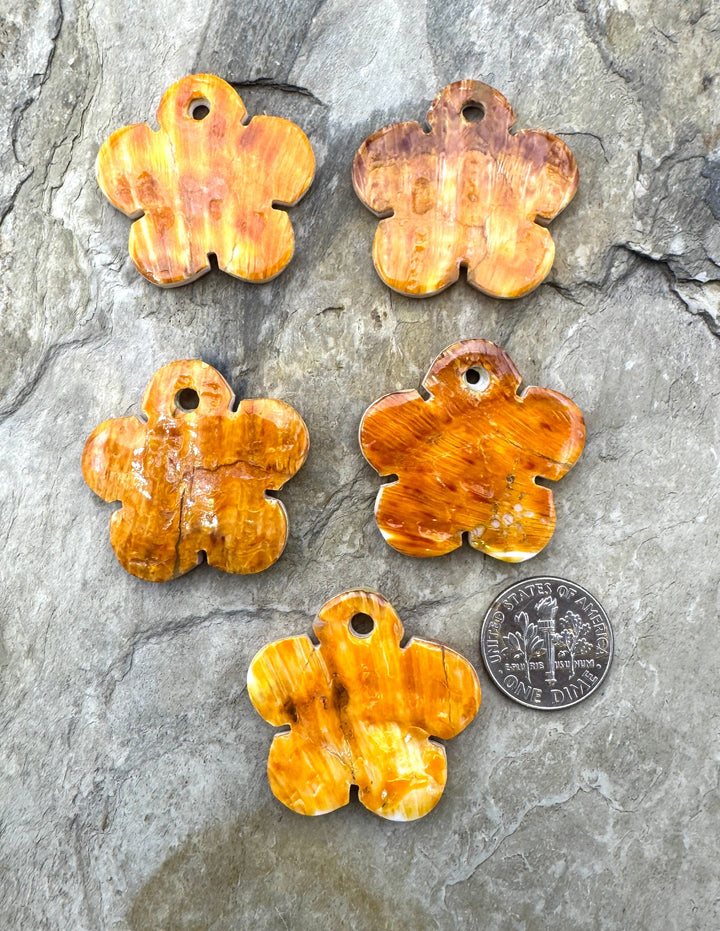 Orange Spiny Oyster Flower Shaped Large Hole Focal Bead