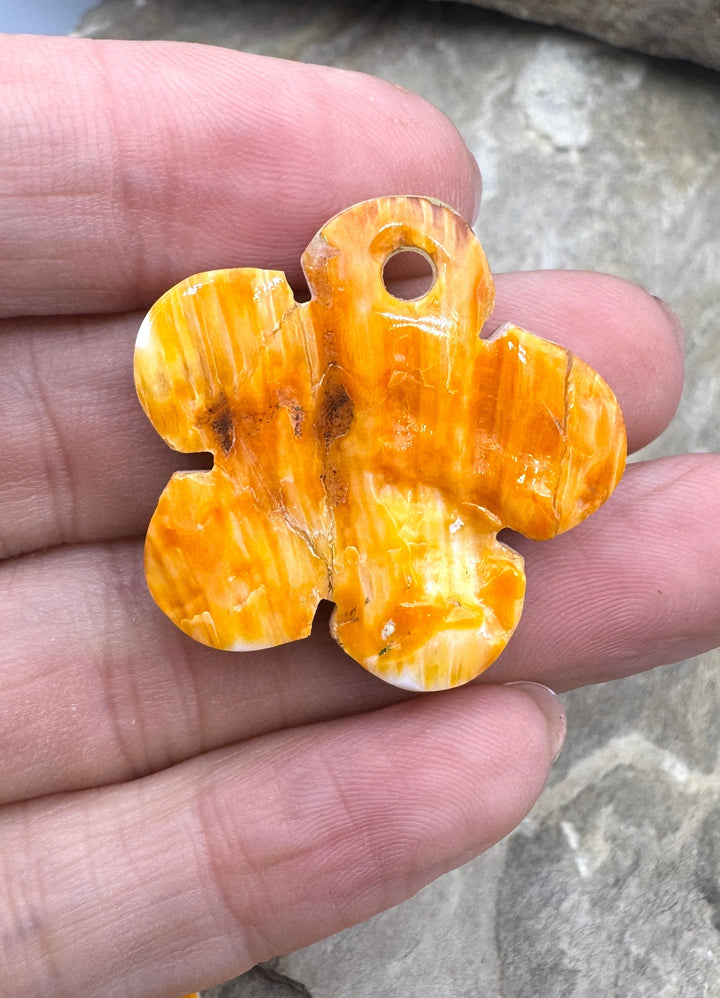 Orange Spiny Oyster Flower Shaped Large Hole Focal Bead