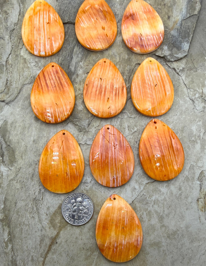 Orange Spiny Oyster Focal Pendant Bead 25x35mm Front