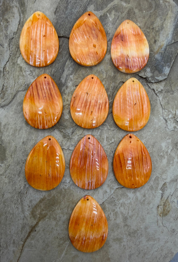 Orange Spiny Oyster Focal Pendant Bead 25x35mm Front