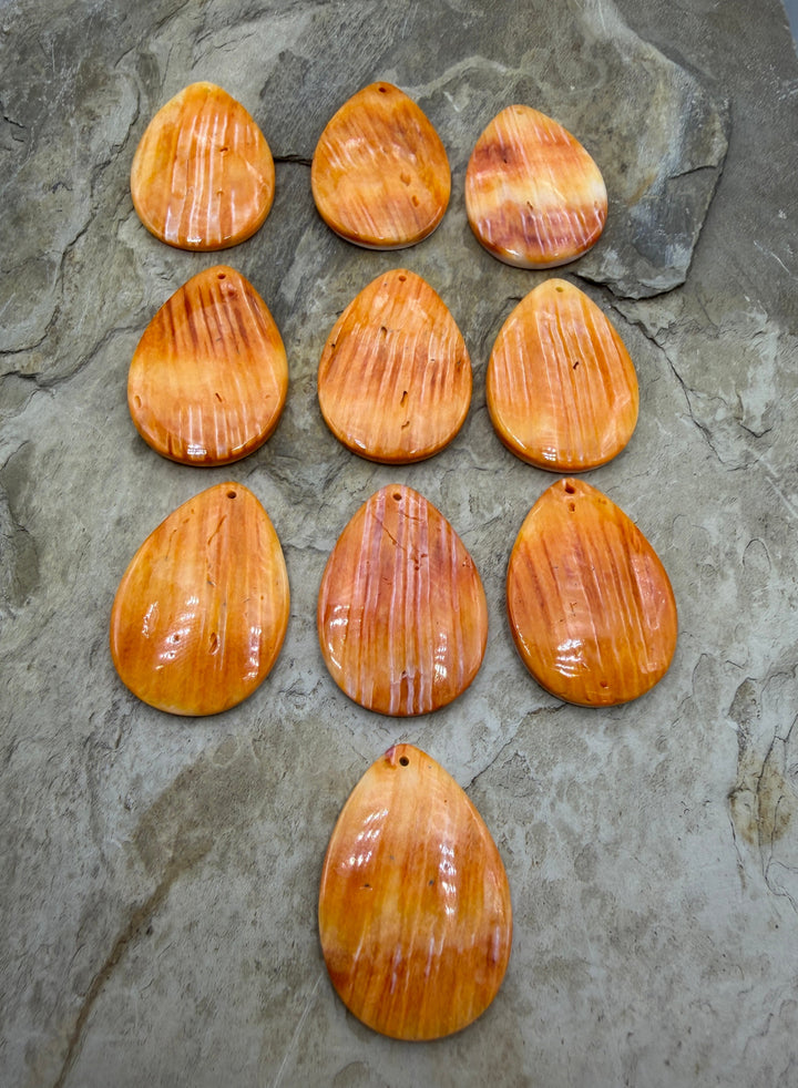 Orange Spiny Oyster Focal Pendant Bead 25x35mm Front