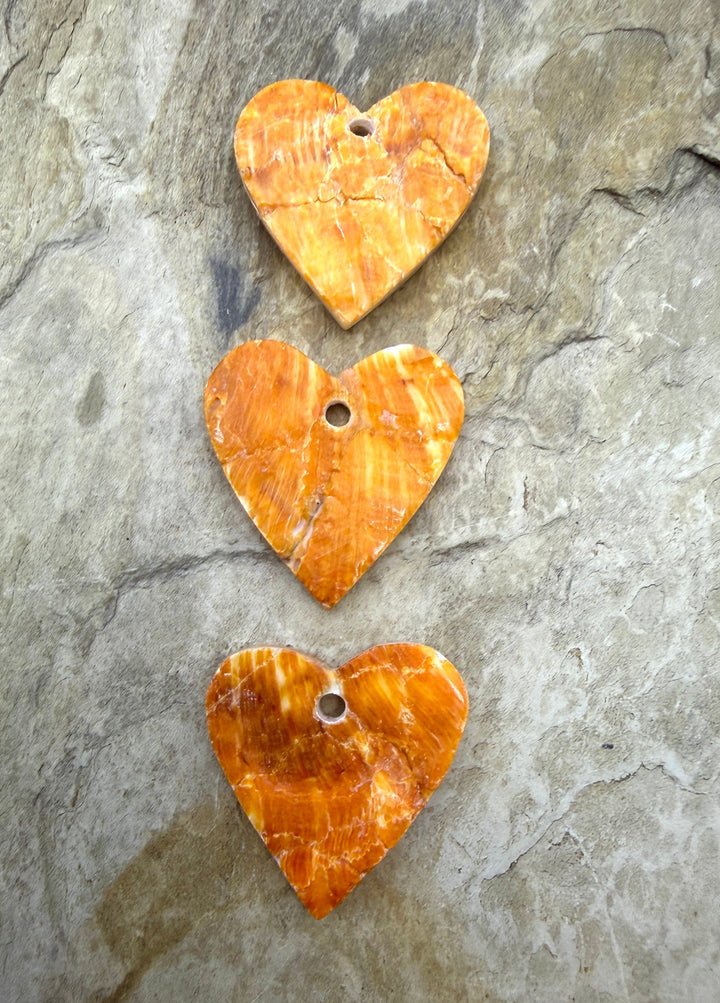 Orange Spiny Oyster Heart Focal Pendant Bead (Large Hole)