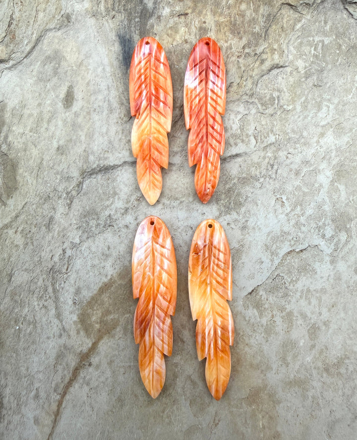 Orange Spiny Oyster Matching Feather Earring Bead Pair
