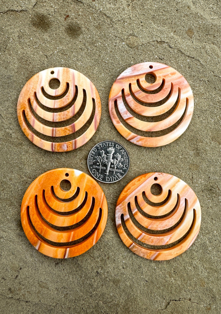 Orange Spiny Oyster Shell Carved 35mm Round Bead Pair