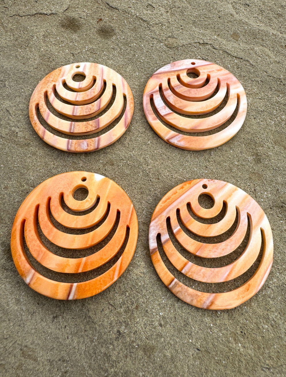 Orange Spiny Oyster Shell Carved 35mm Round Bead Pair