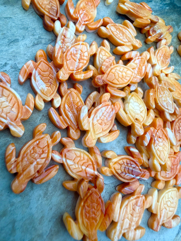 Orange Spiny Oyster Shell Carved Turtle Beads 15x20mm