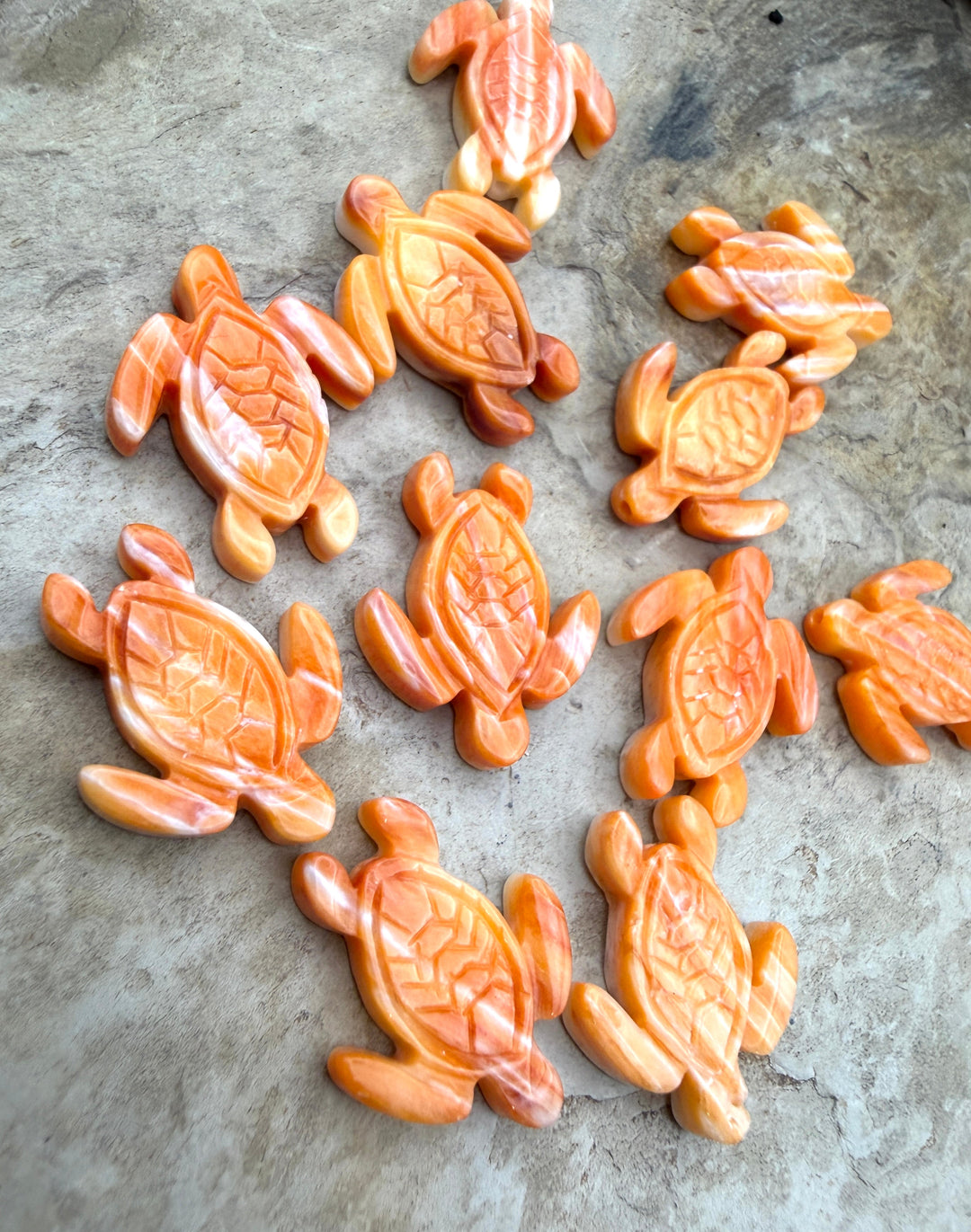 Orange Spiny Oyster Shell Carved Turtle Beads 15x20mm