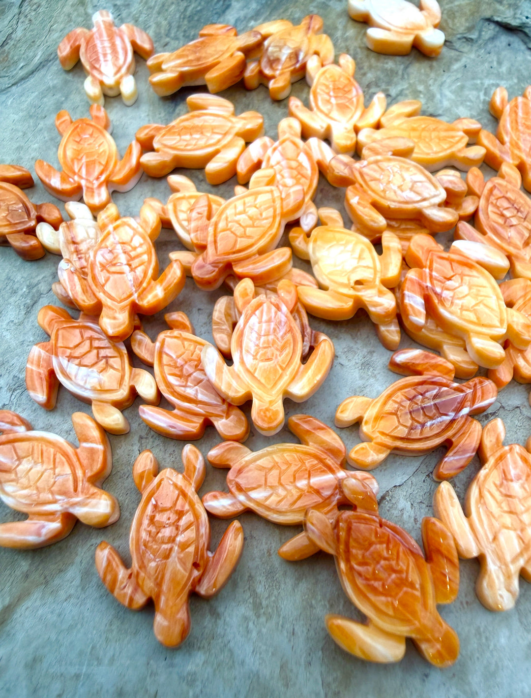 Orange Spiny Oyster Shell Carved Turtle Beads 15x20mm