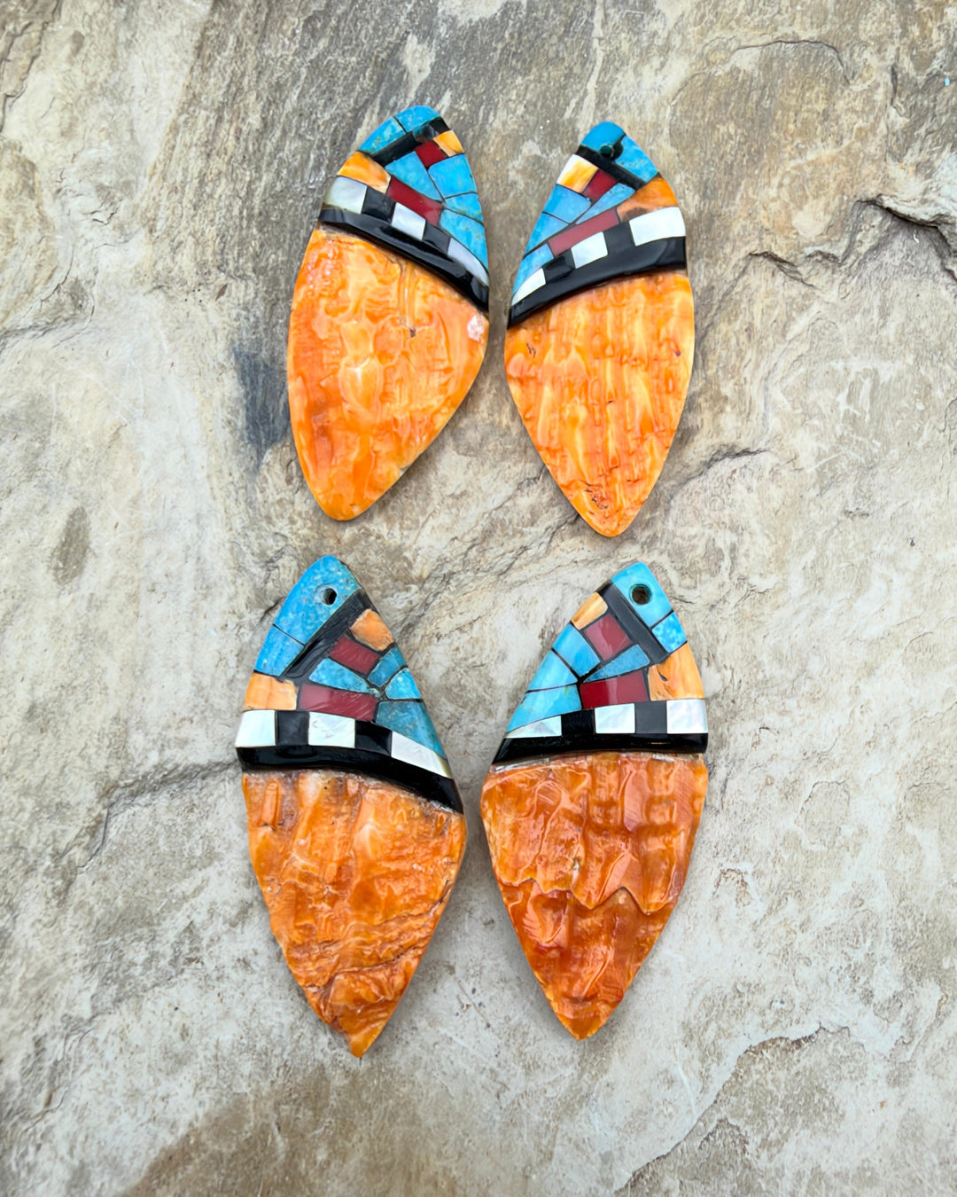Orange Spiny Oyster with Hand Pieced Inlay Earring Slab
