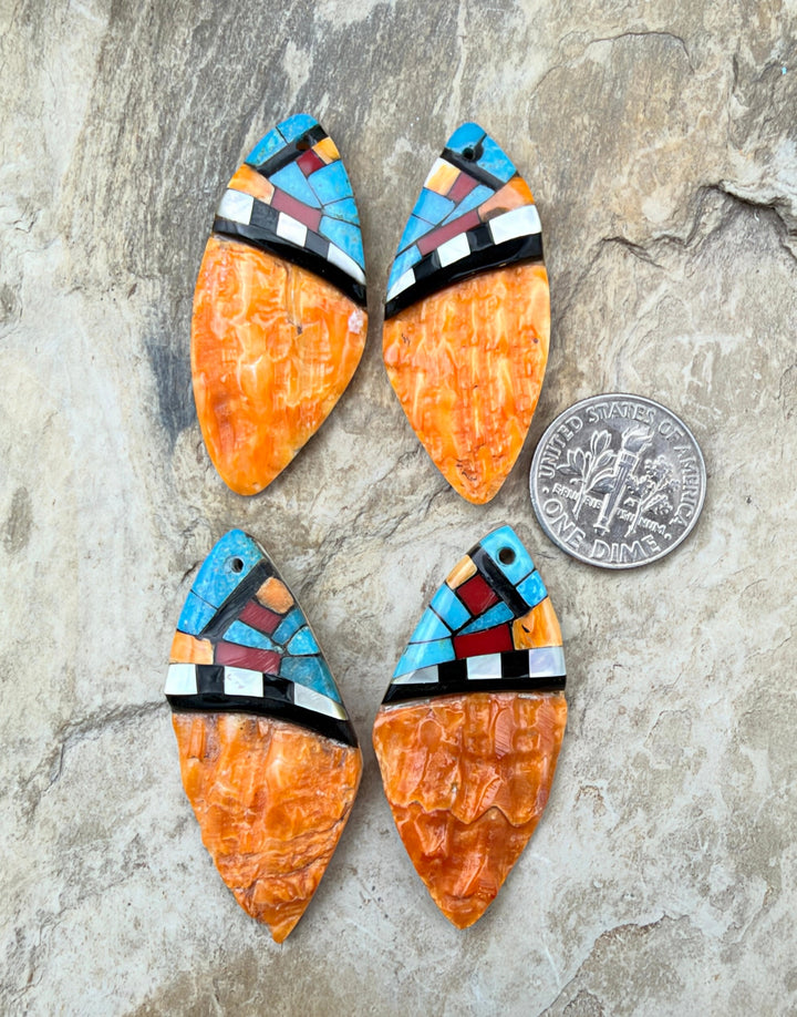 Orange Spiny Oyster with Hand Pieced Inlay Earring Slab
