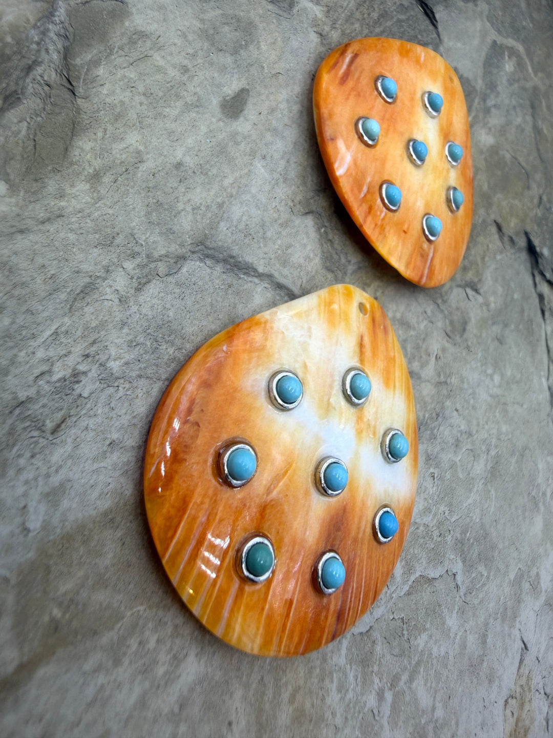 Orange Spiny Oyster With Turquoise Focal Pendant 42x46mm