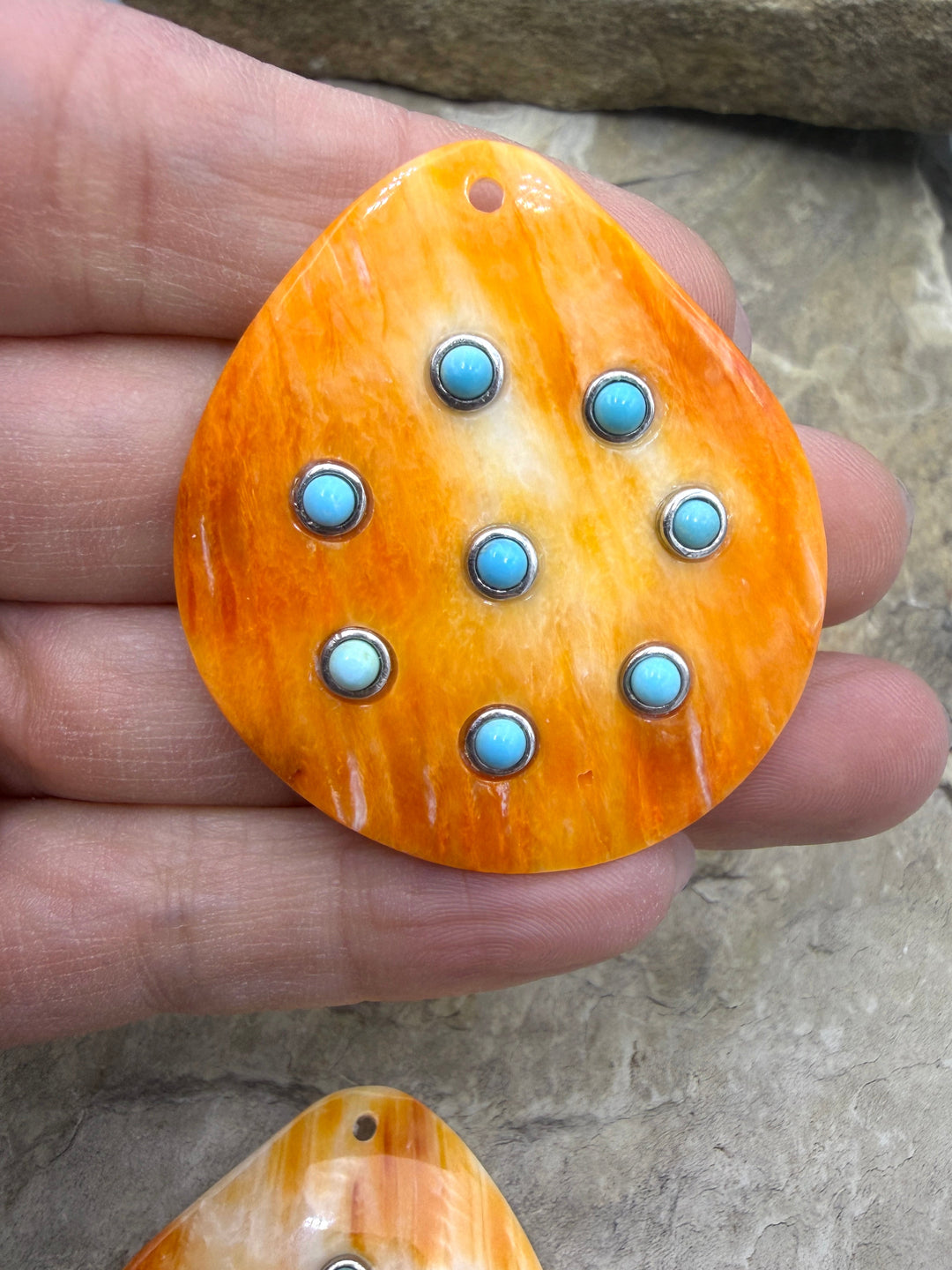 Orange Spiny Oyster With Turquoise Focal Pendant 42x46mm