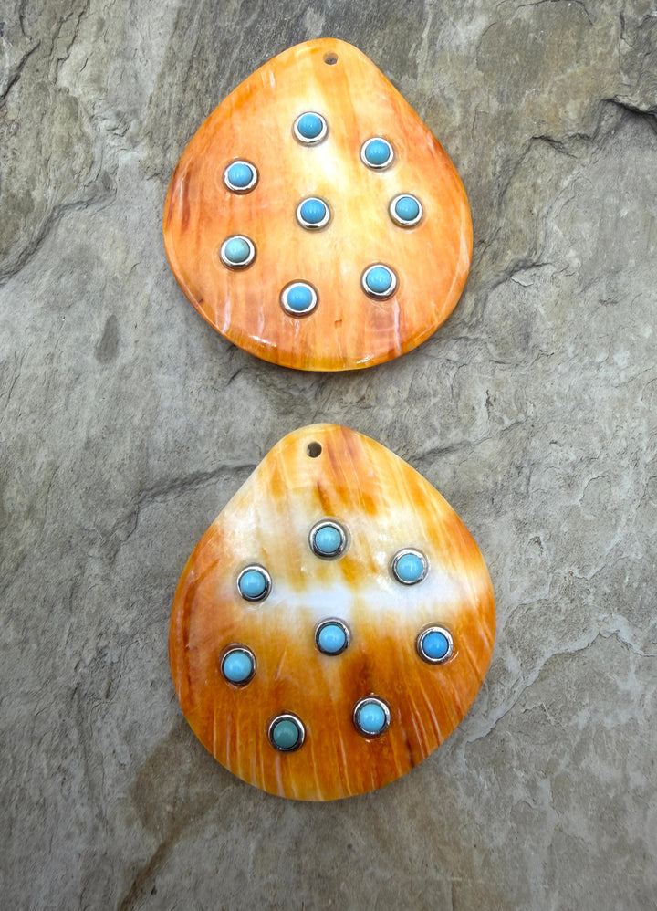 Orange Spiny Oyster With Turquoise Focal Pendant 42x46mm