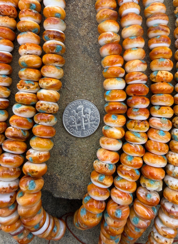 Orange Spiny Oyster with Turquoise Inlay 10x5mm Rondelle