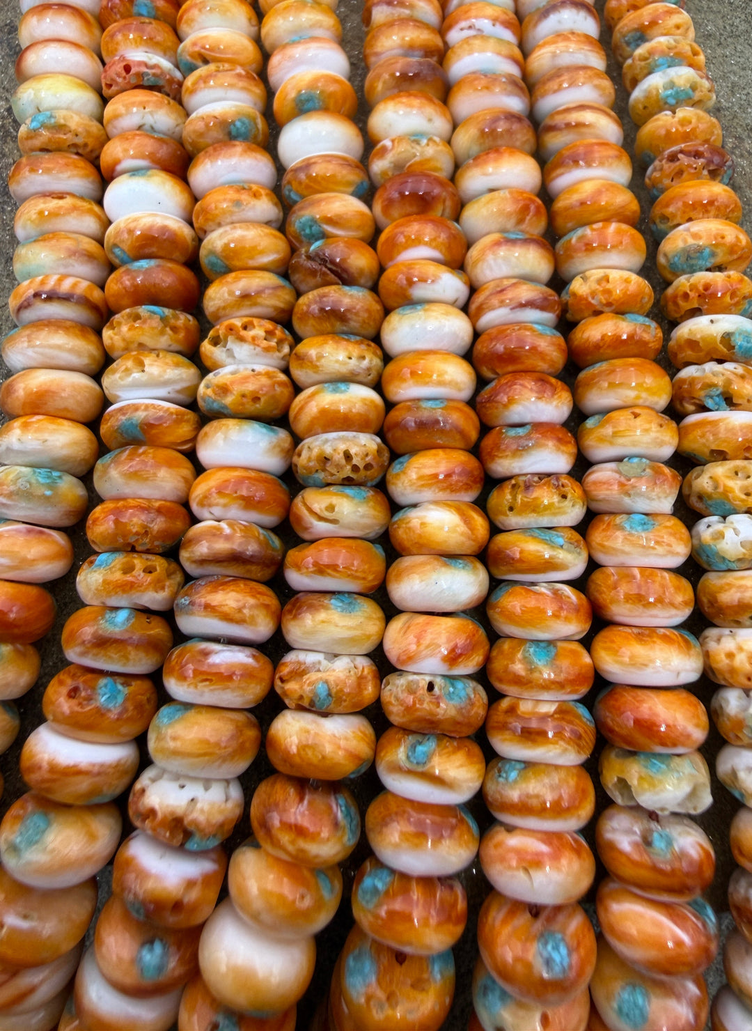 Orange Spiny Oyster with Turquoise Inlay 10x5mm Rondelle