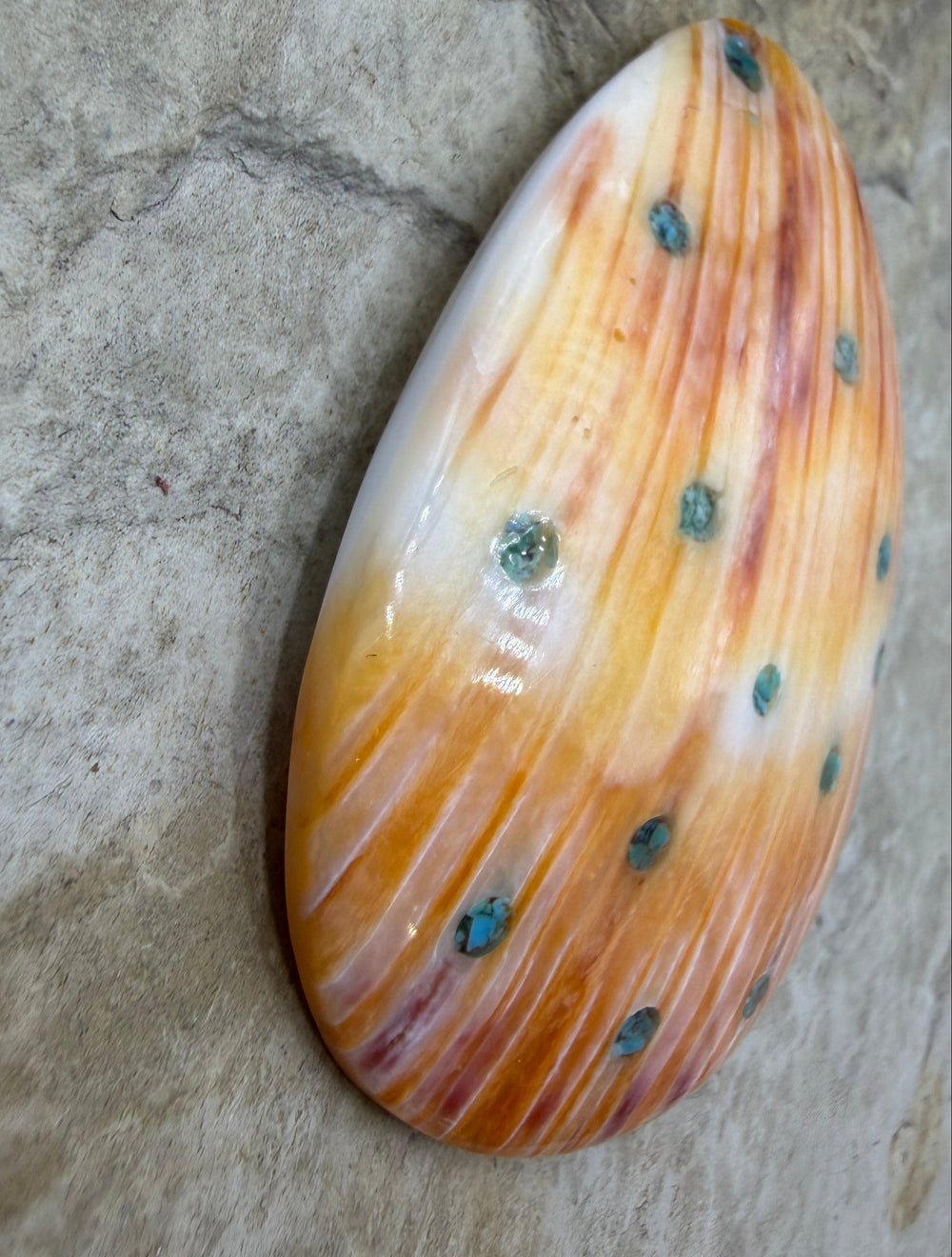 Orange Spiny Oyster With Turquoise Inlay BIG Focal Bead Pendant 42x59mm