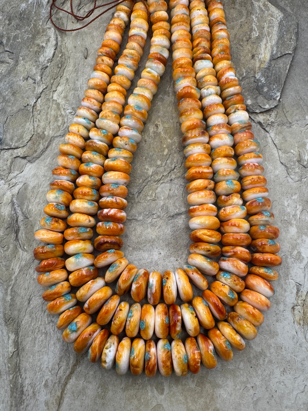 Orange Spiny Oyster with Turquoise Inlay BIG Graduated 6
