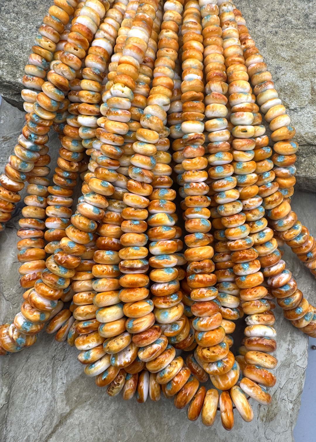 Orange Spiny Oyster with Turquoise Inlay BIG Graduated 6