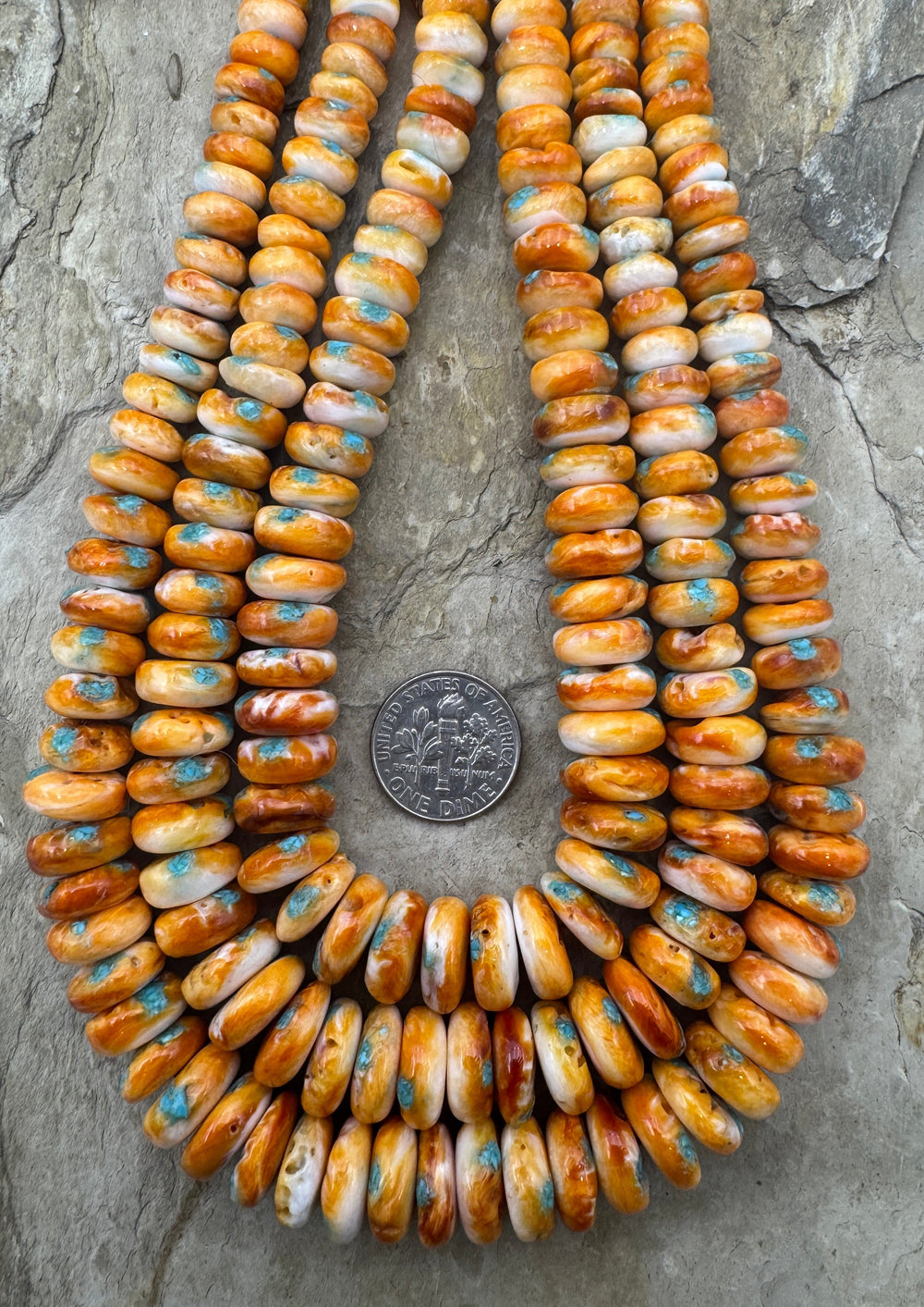 Orange Spiny Oyster with Turquoise Inlay BIG Graduated 6