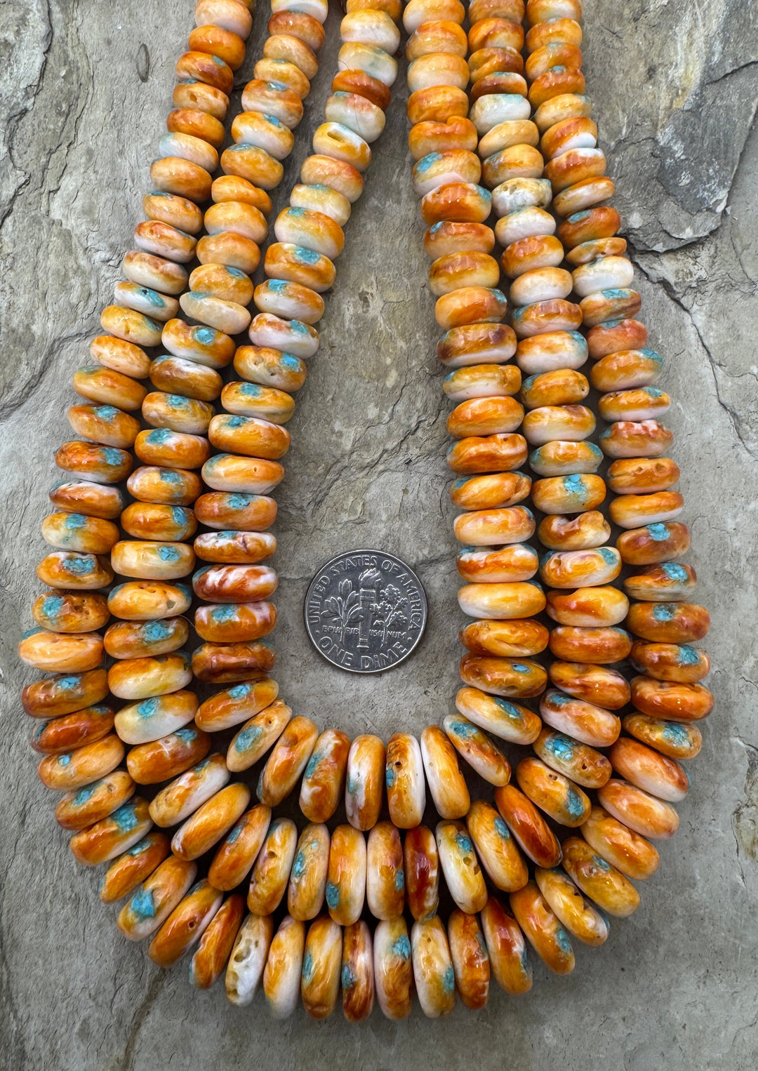 Orange Spiny Oyster with Turquoise Inlay BIG Graduated 6