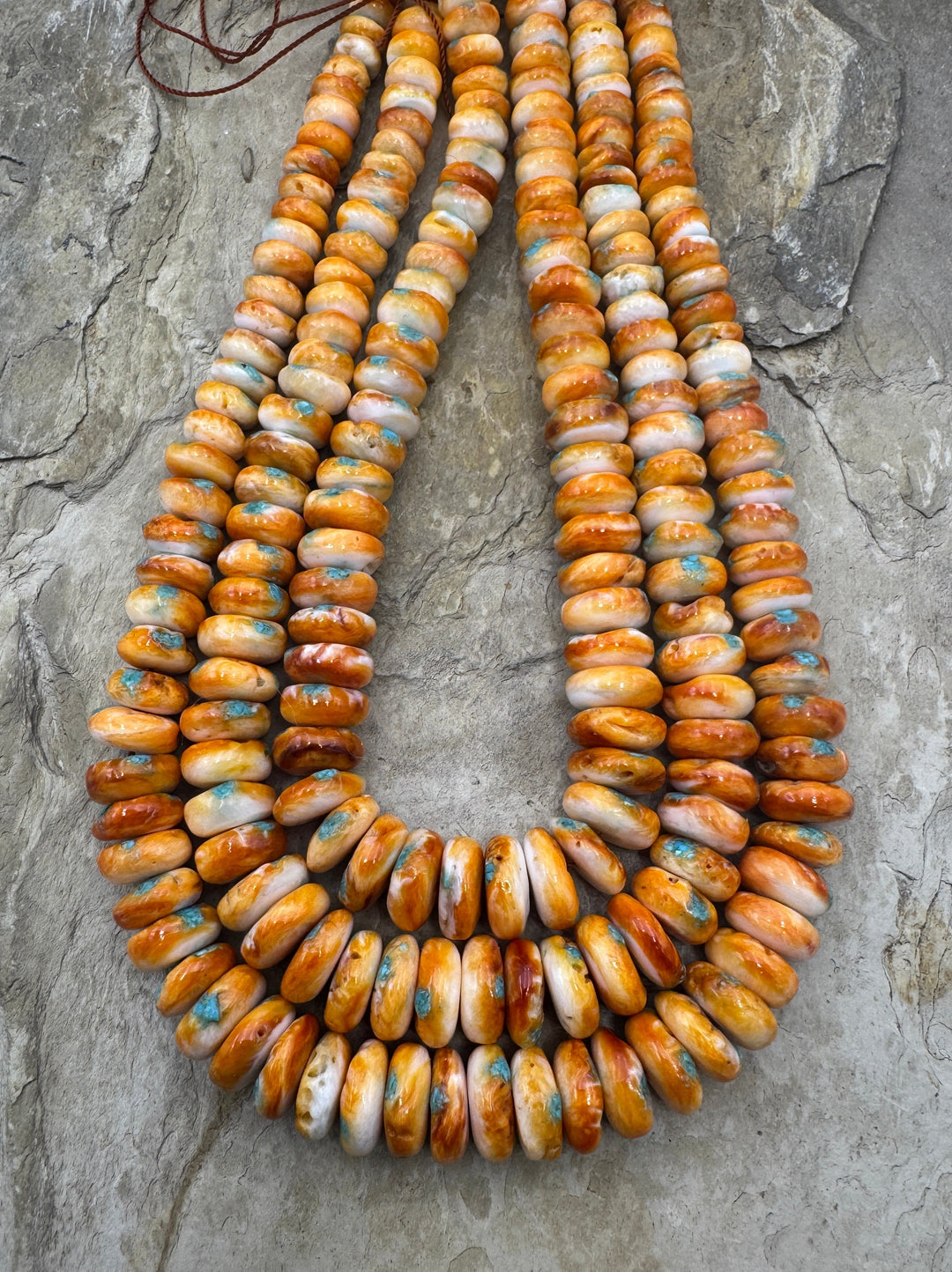 Orange Spiny Oyster with Turquoise Inlay BIG Graduated 6