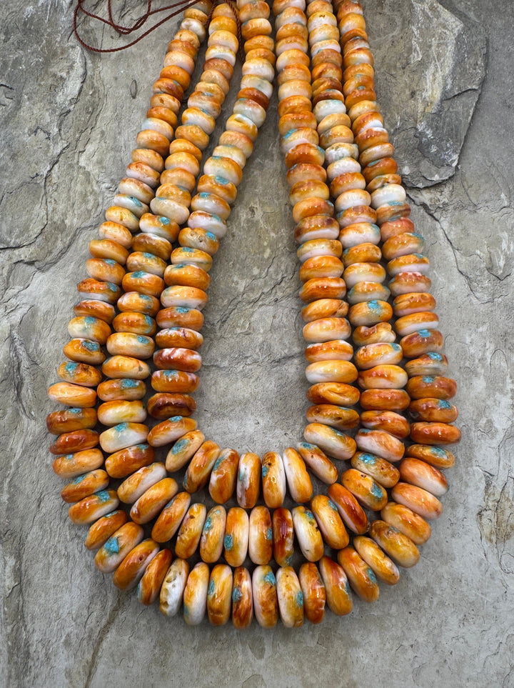 Orange Spiny Oyster with Turquoise Inlay BIG Graduated 6