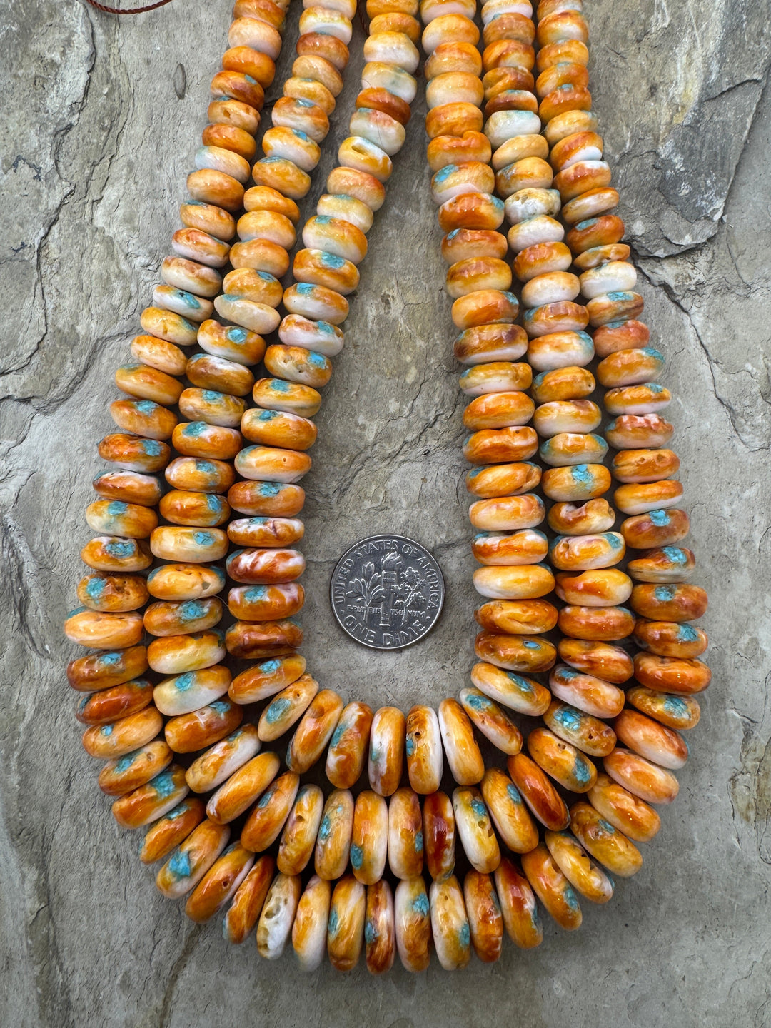 Orange Spiny Oyster with Turquoise Inlay BIG Graduated