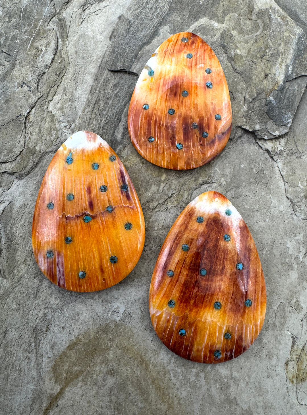 Orange Spiny Oyster with Turquoise Inlay Large Focal