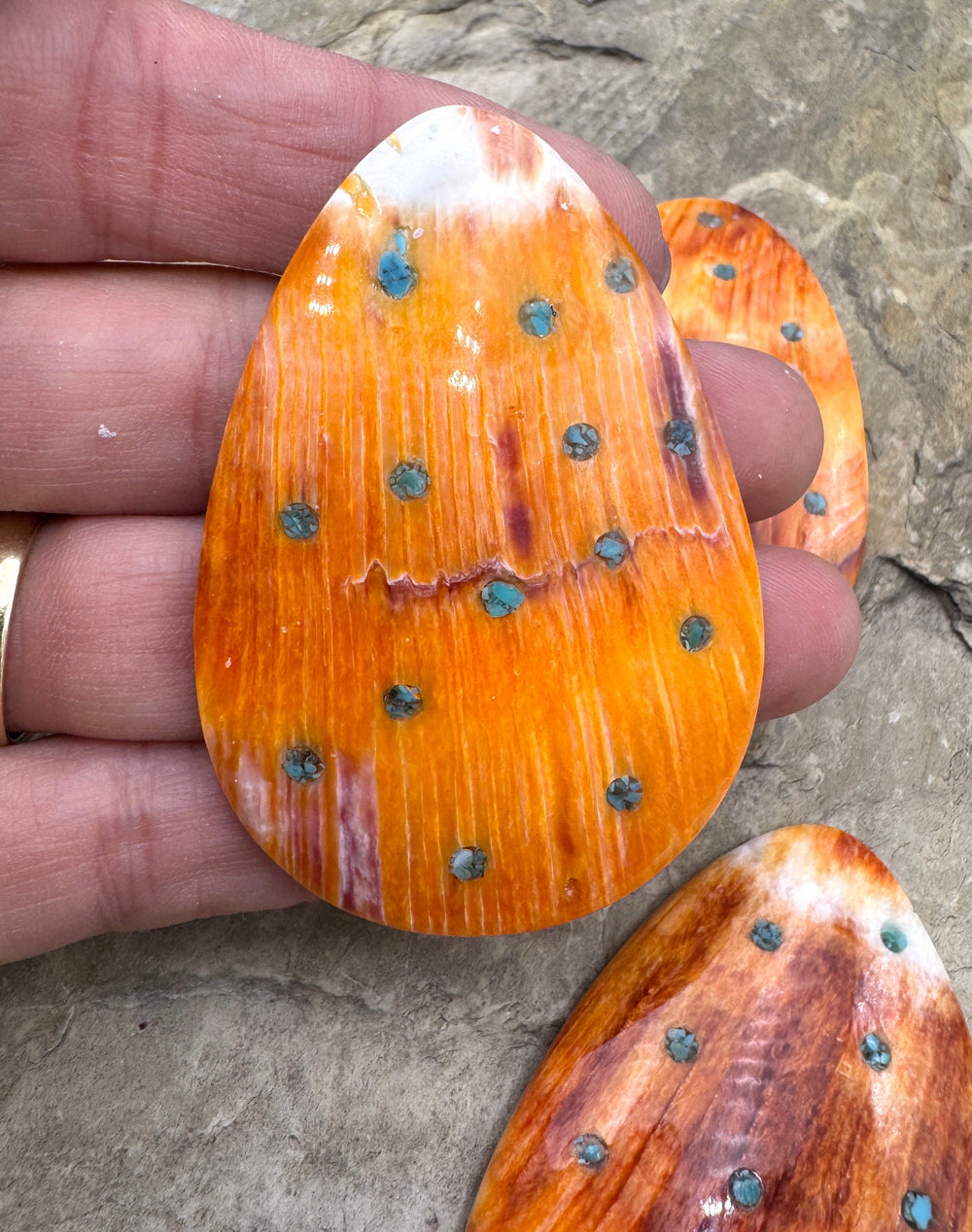 Orange Spiny Oyster with Turquoise Inlay Large Focal