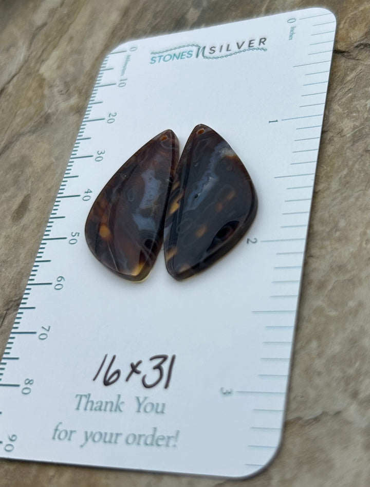 Orbicular Agate (Indonesia) Earring Slab Bead Pair 16x31mm