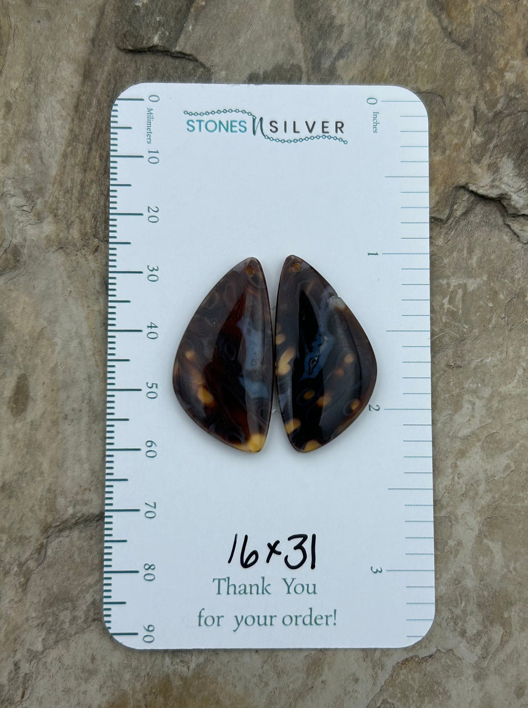 Orbicular Agate (Indonesia) Earring Slab Bead Pair 16x31mm