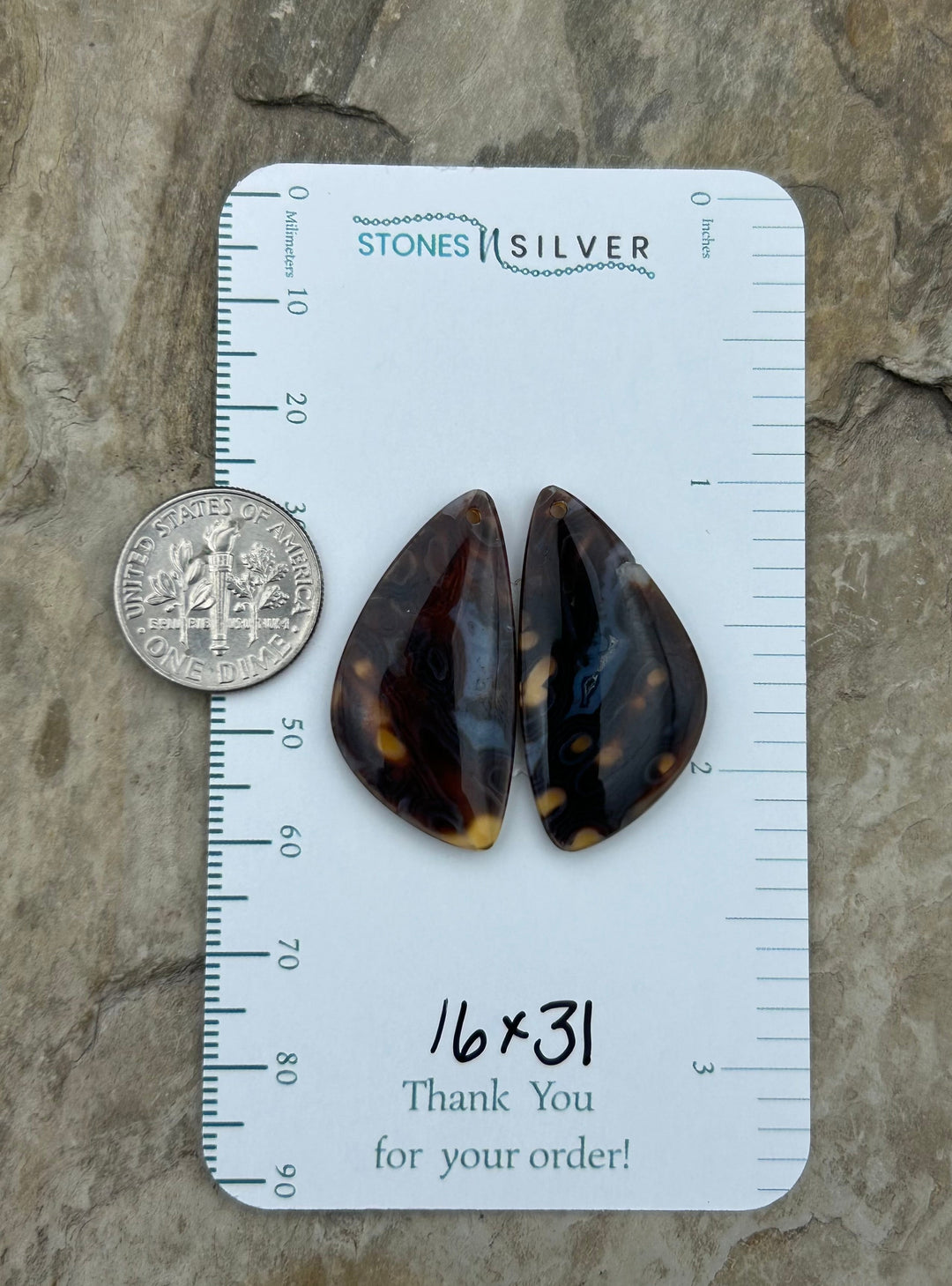 Orbicular Agate (Indonesia) Earring Slab Bead Pair 16x31mm