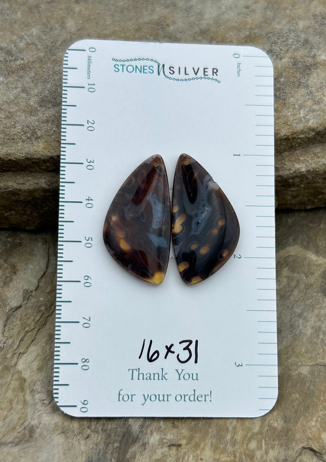 Orbicular Agate (Indonesia) Earring Slab Bead Pair 16x31mm
