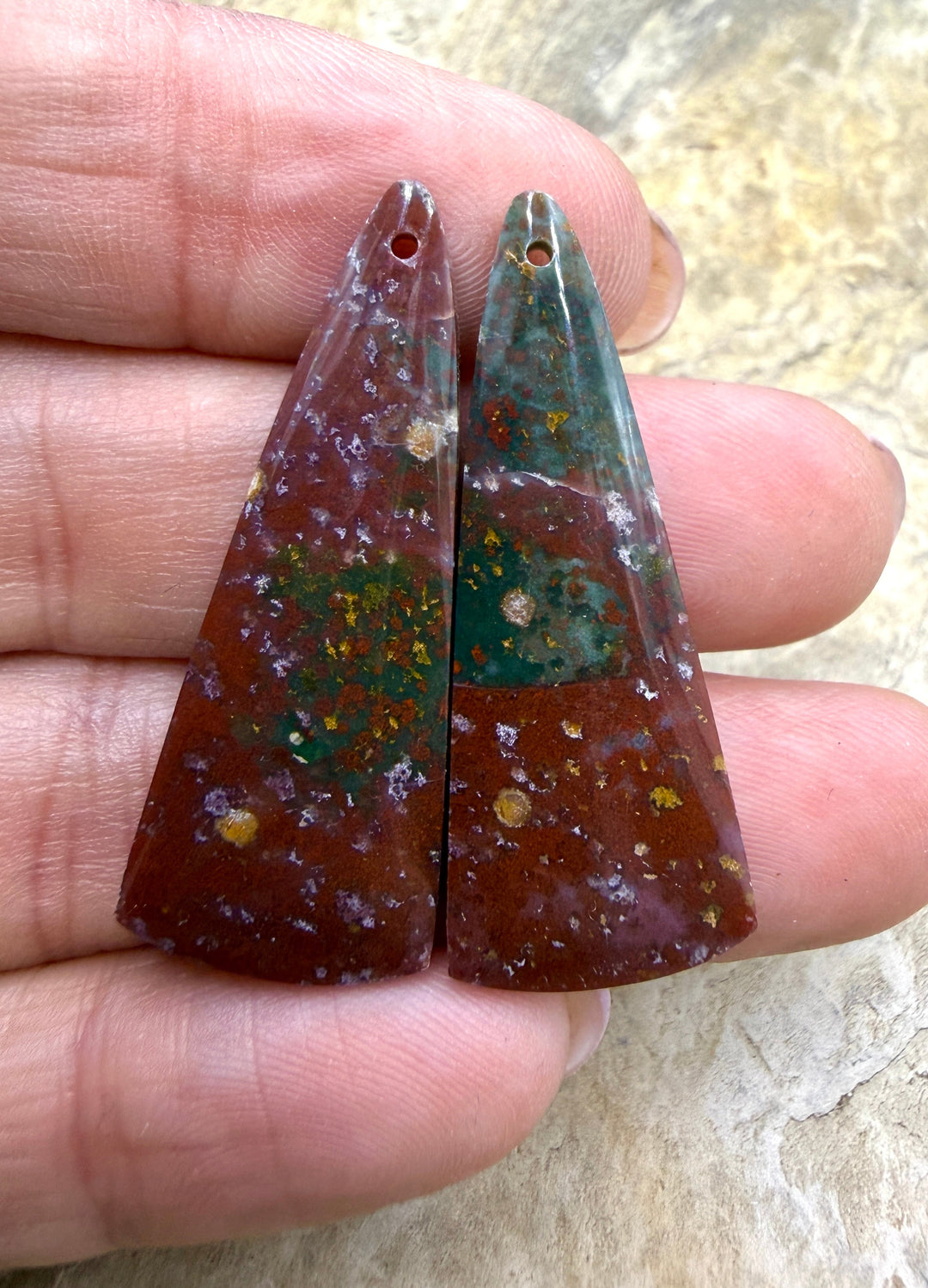 Orbicular Bloodstone (India) Matching Earring Slab Bead
