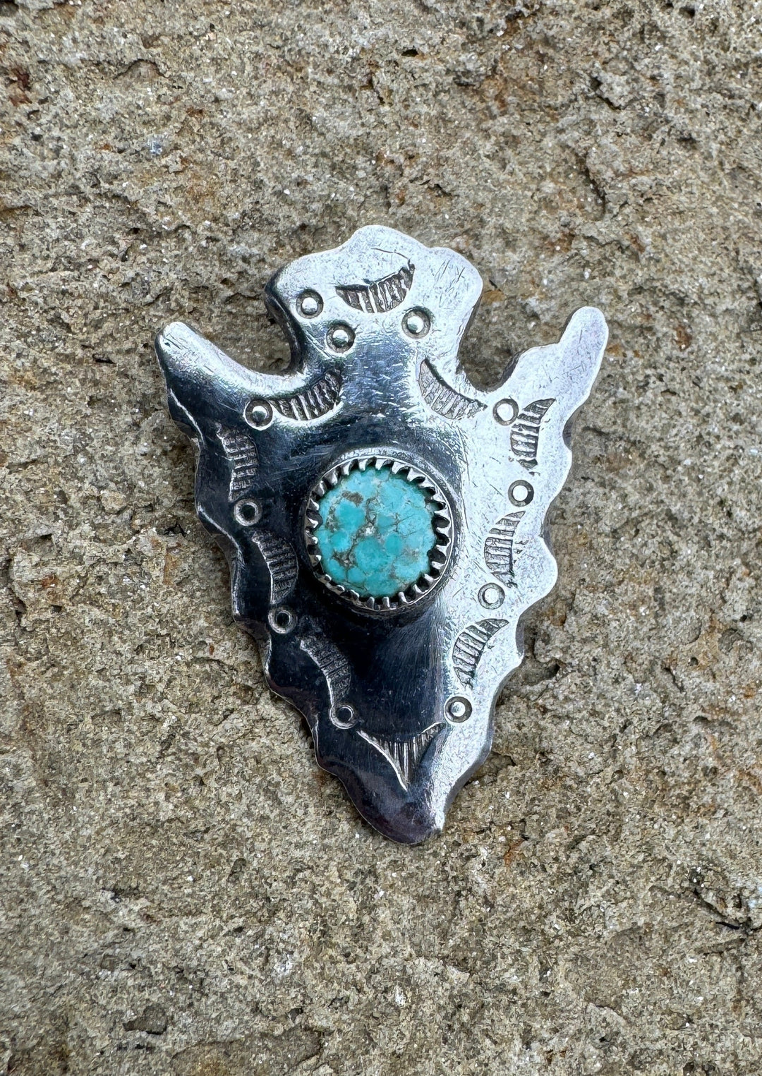 Oxidized Sterling Silver and Turquoise Arrowhead