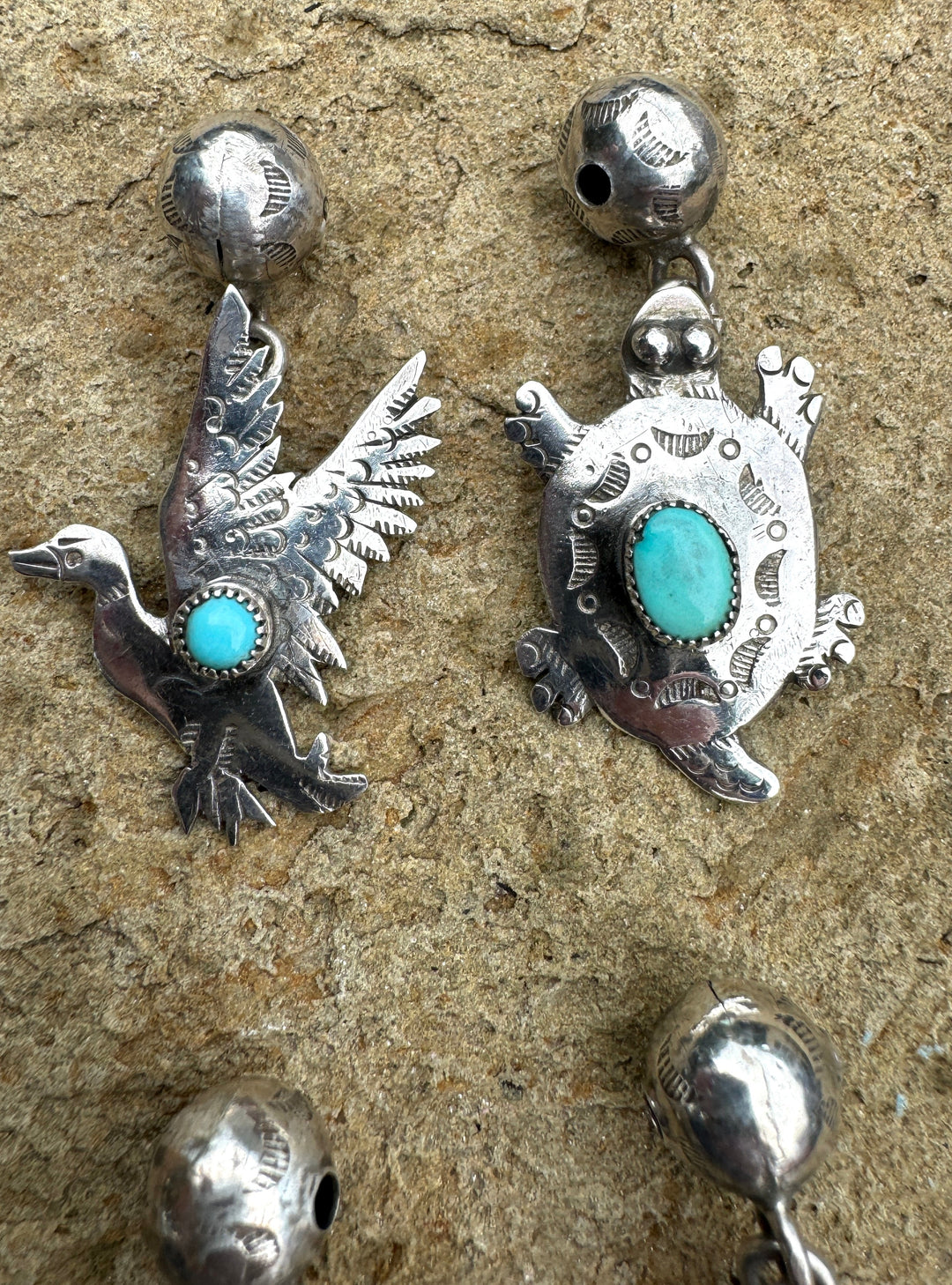 Oxidized Sterling Silver and Turquoise Bead Charm Handmade