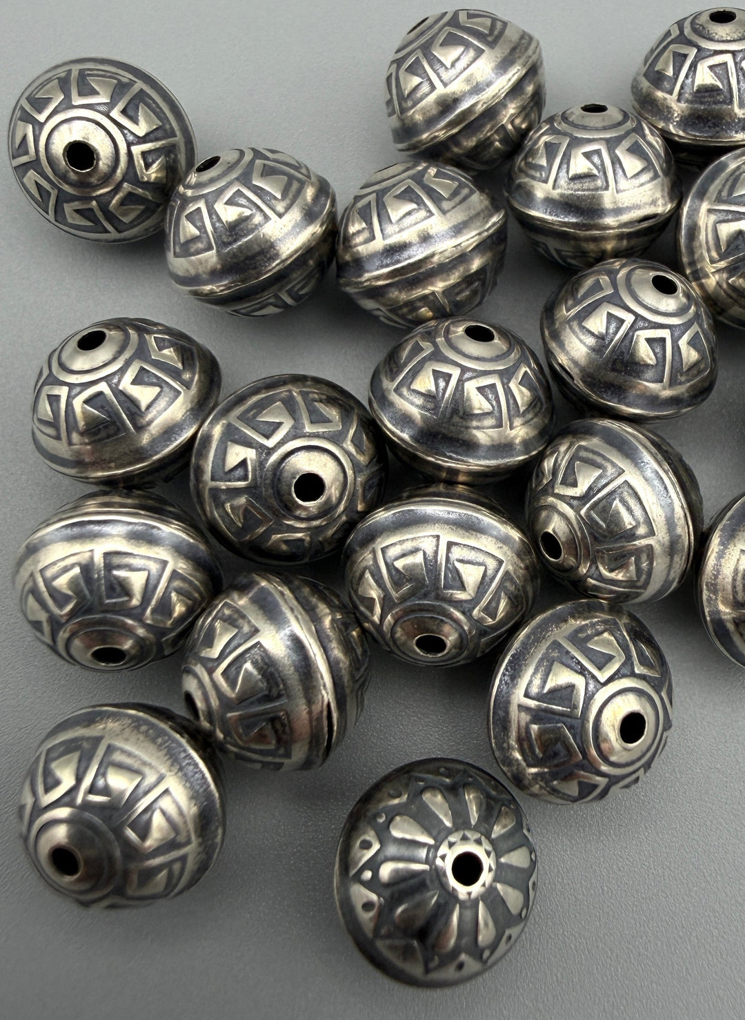 Oxidized Sterling Silver Aztec Design 10mm Round Beads