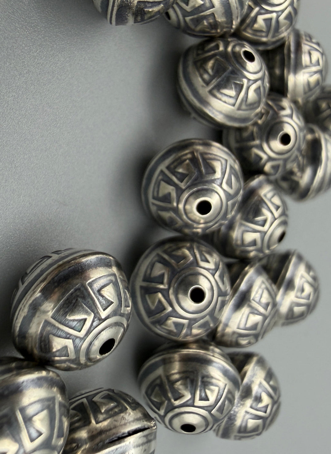 Oxidized Sterling Silver Aztec Design 10mm Round Beads