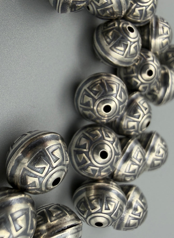 Oxidized Sterling Silver Aztec Design 10mm Round Beads