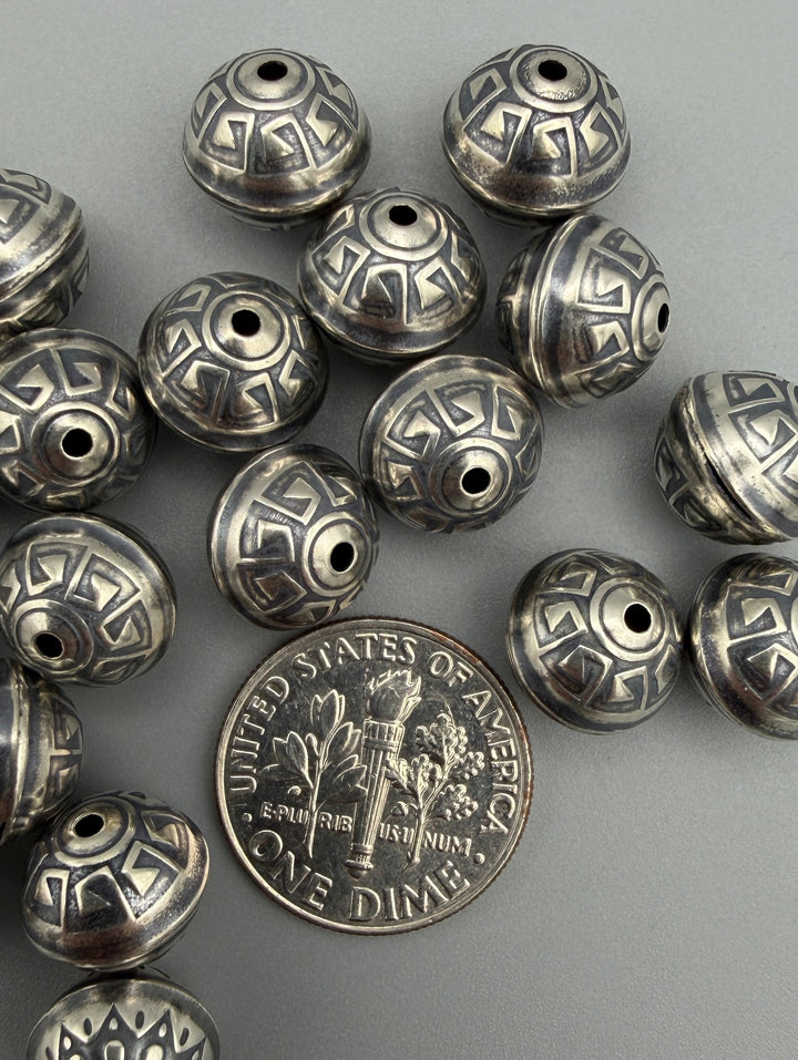 Oxidized Sterling Silver Aztec Design 10mm Round Beads