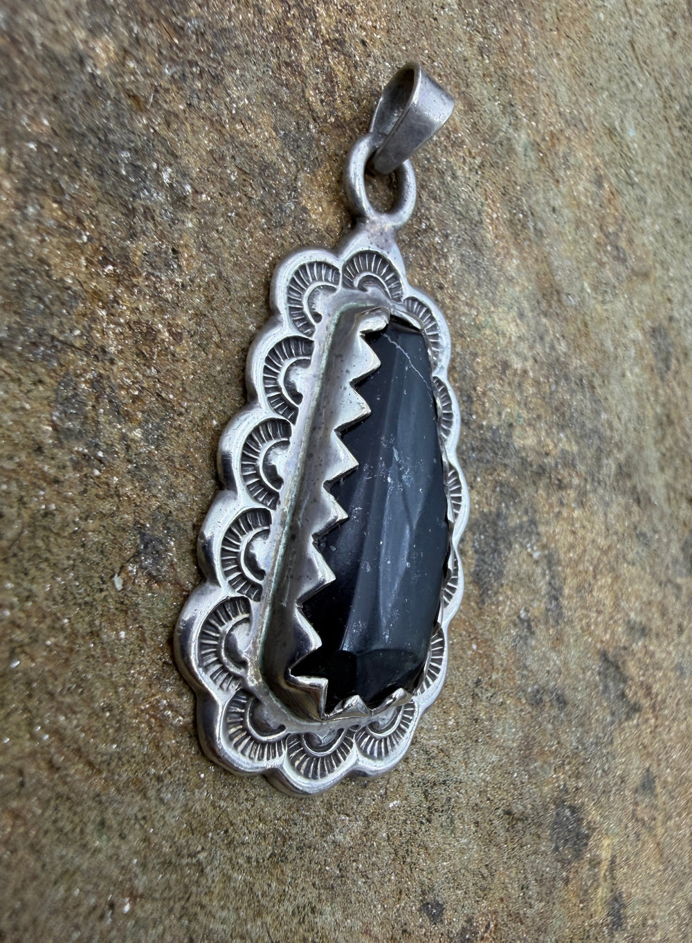 Oxidized Sterling Silver Black Onyx Pendant - Jewelry