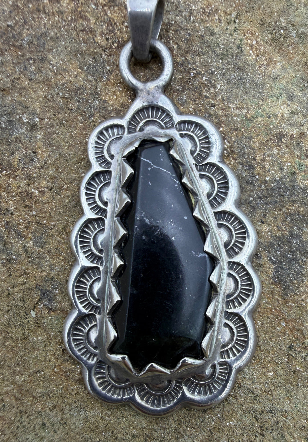 Oxidized Sterling Silver Black Onyx Pendant - Jewelry