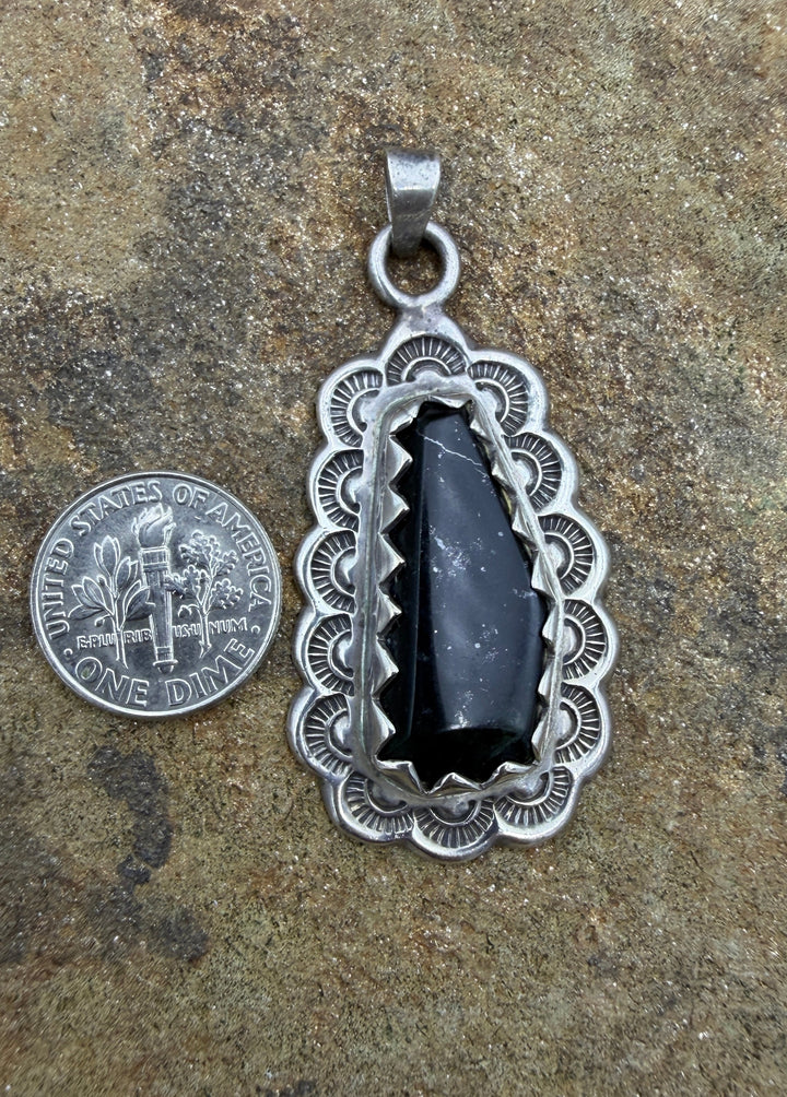 Oxidized Sterling Silver Black Onyx Pendant - Jewelry