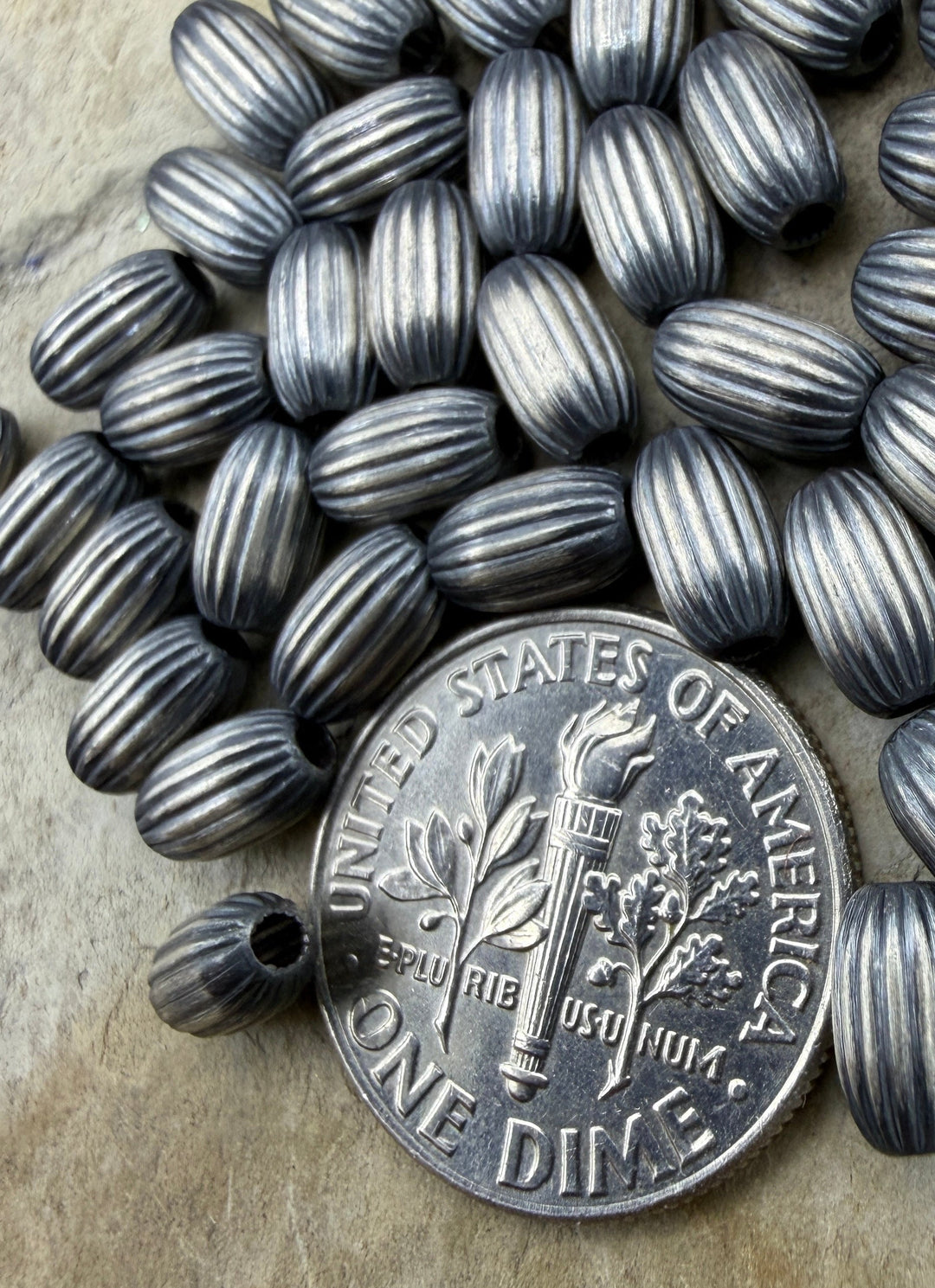 Oxidized Sterling Silver Navajo Style Pearls 4x7mm Serrated