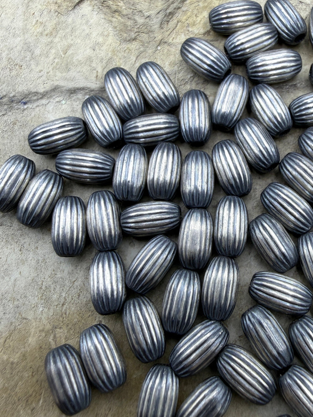 Oxidized Sterling Silver Navajo Style Pearls 4x7mm Serrated