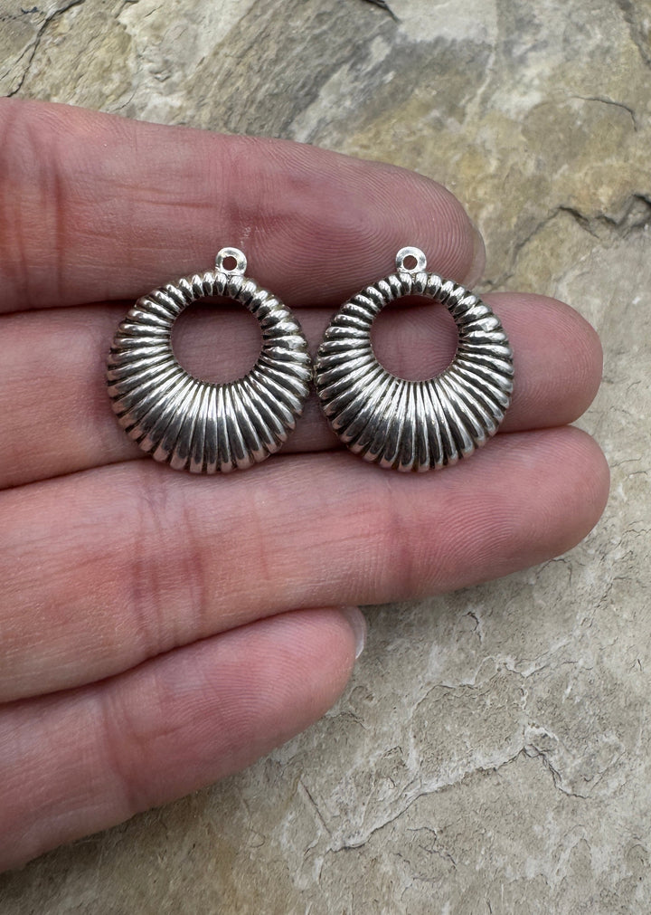 Oxidized Sterling Silver Round Shrimp Charm Pair 20mm