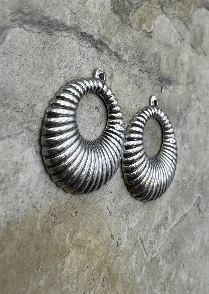 Oxidized Sterling Silver Round Shrimp Charm Pair 20mm