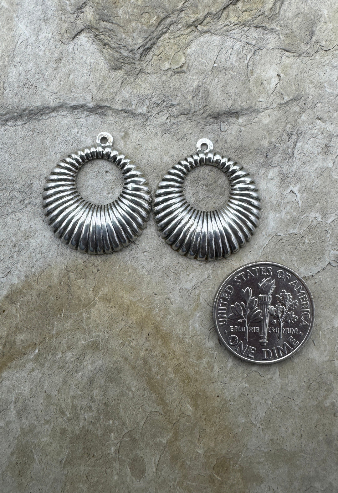 Oxidized Sterling Silver Round Shrimp Charm Pair 20mm